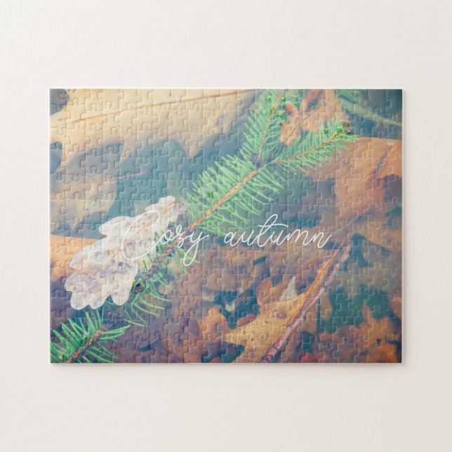 Quebra-cabeça Folhas de carvalho-laranja sob a água (Horizontal)