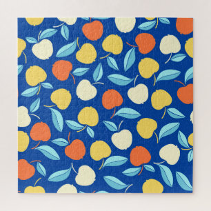 Quebra-cabeça Folhas de maçãs, fundo azul, padrão sem costura.