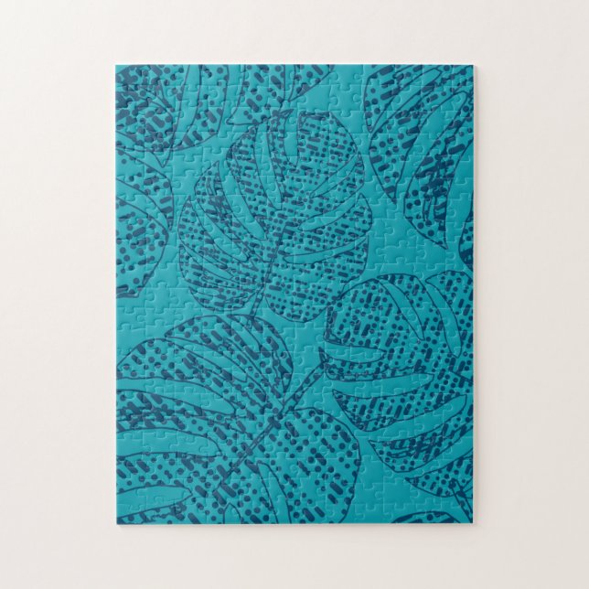 Quebra-cabeça Folhas de monstera azul. (Vertical)