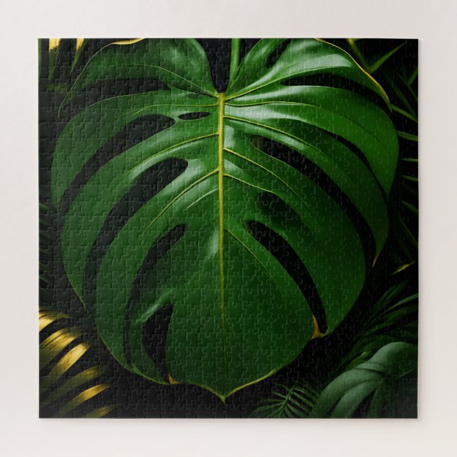 Quebra-cabeça Folhas de Monstera Dourado Jungle Glamour (Vertical)