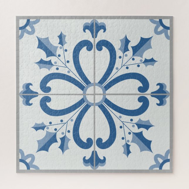 Quebra-cabeça Folhas de Natal e azulejos de flores (Vertical)