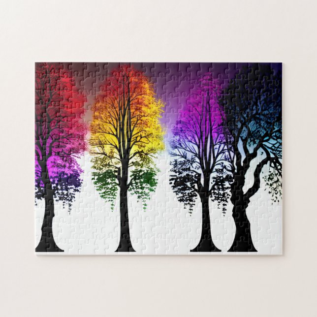 Quebra-cabeça Folhas de outono em Árvores de Silhueta Pretas (Horizontal)