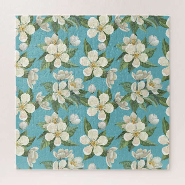 Quebra-cabeça Folhas de Verde Flores de Água Brancas (Vertical)