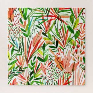 Quebra-cabeça Folhas exóticas, flores, partes da floresta tropic