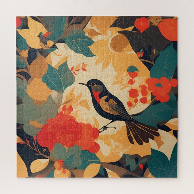 Quebra-cabeça Folhas florais de aves vivas (Vertical)