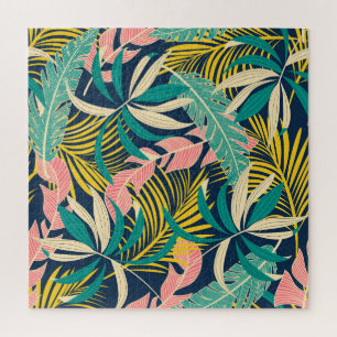 Quebra-cabeça Folhas tropicais coloridas: padrão de verão.