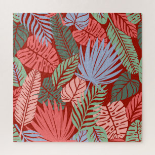 Quebra-cabeça Folhas Tropicais De Doodle: Escuro Desenho De Mão