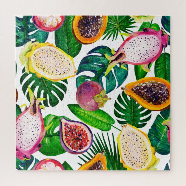 Quebra-cabeça Folhas tropicais, frutas, padrão sem costura de gu (Vertical)