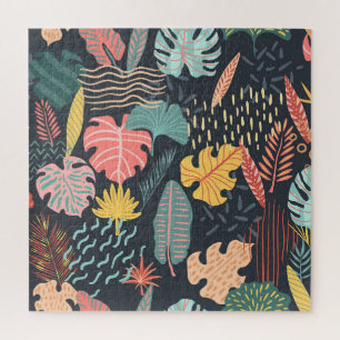 Quebra-cabeça Folhas tropicais: fundo azul sem costura
