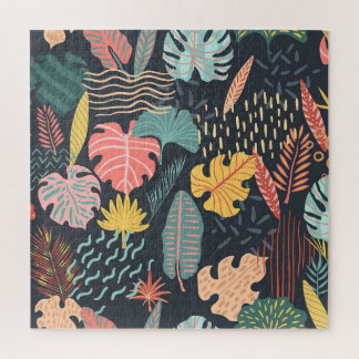Quebra-cabeça Folhas tropicais: fundo azul sem costura