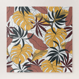 Quebra-cabeça Folhas tropicais: fundo sem soldadura vibrante.