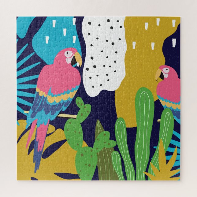 Quebra-cabeça Folhas tropicais, papagaios: fundo de verão. (Vertical)