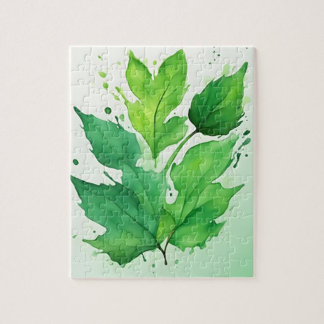 Quebra-cabeça Folhas Verde de Aquarela (Vertical)