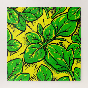 Quebra-cabeça Folhas Verdes Vibrantes Padrão Pop Art