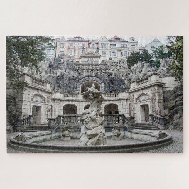 Quebra-cabeça Fonte com a estátua de Netuno em Praga Jigsen Puzz (Horizontal)