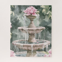 Quebra-cabeça Fonte de Jardim de Aquarela com Peônias para Mulhe