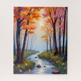 Quebra-cabeça Forest Creek | Fall Foliage Watercolor Landscape