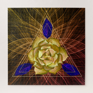 Quebra-cabeça Forma Dourada e azul de triângulo da flor Rosa