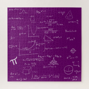 Quebra-cabeça Fórmulas e Equações Matemáticas Roxo e Branco