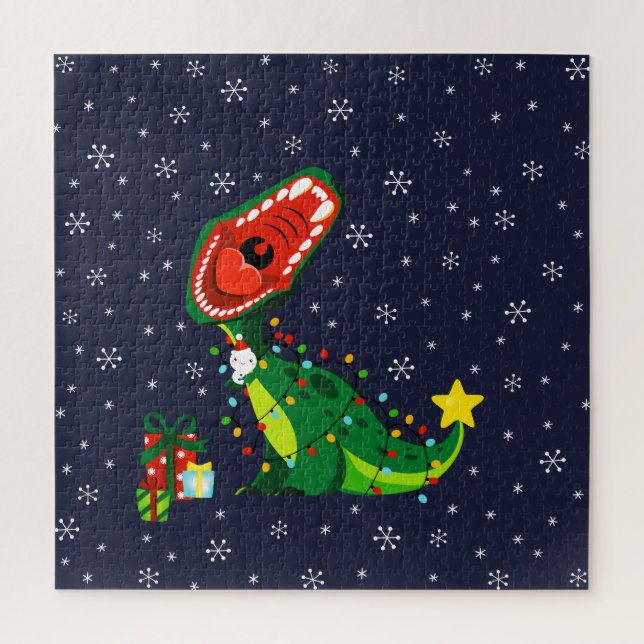 Quebra-cabeça Forragem de Natal T-Rex no inverno Snowman (Vertical)