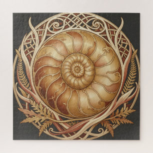 Quebra-cabeça Fóssil de Ammonite Dourado Moldura Celta Padrão Or