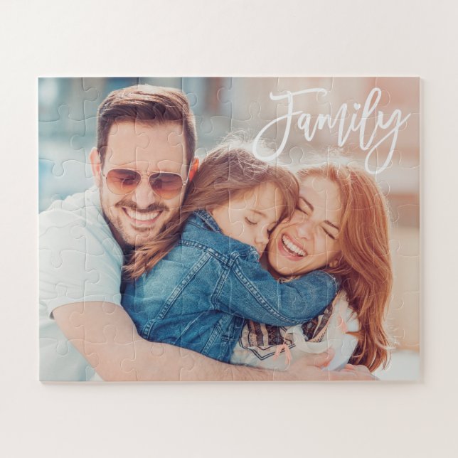 Quebra-cabeça Foto da família personalizada de script moderno (Horizontal)
