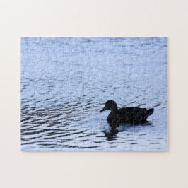 Quebra-cabeça Foto da Silhueta de Pato Solitário com Ondulações 