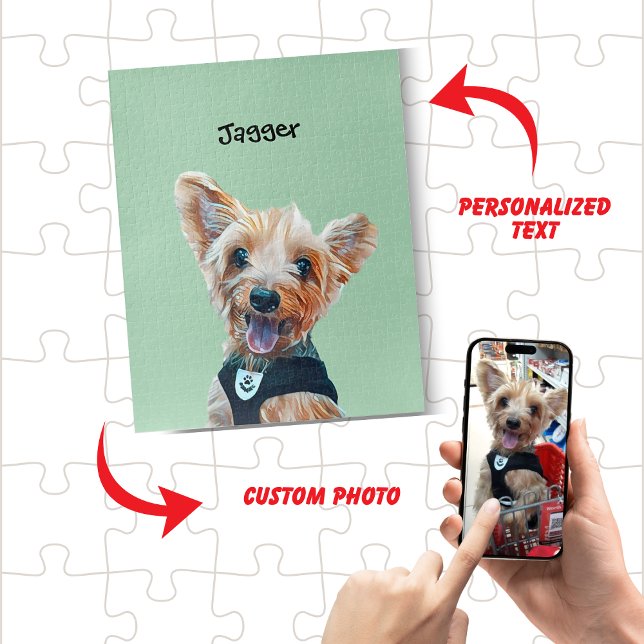 Quebra-cabeça Foto de animal de estimação fofa com retrato de ca (Custom Pet Dog or Cat Photo Portrait with Pet Name Jigsaw Puzzle for Pet Lovers Gift Pet Memorial )