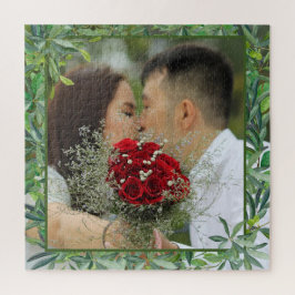 Quebra-cabeça Foto de Casamento Greenery Modern Watercolor