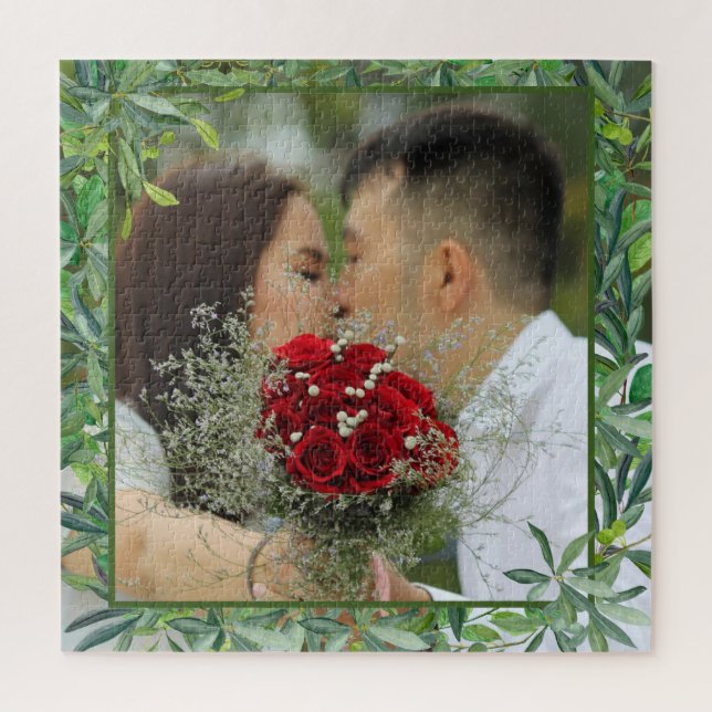 Quebra-cabeça Foto de Casamento Greenery Modern Watercolor (Vertical)
