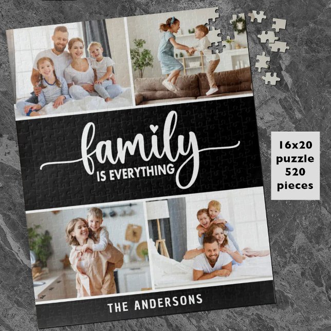 Quebra-cabeça Foto de família moderna e simples (A personalized family photo puzzle with with the text, Family is Everything, and your photos & name)