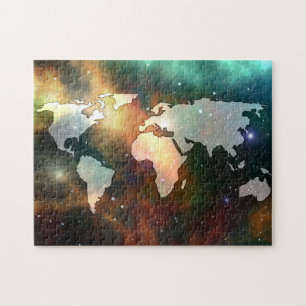 Quebra-cabeça Foto do World Map Galaxy Stars