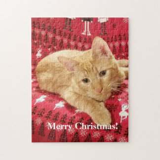Quebra-cabeça Foto Engraçada de Gato Ruivo Natal Puzzle