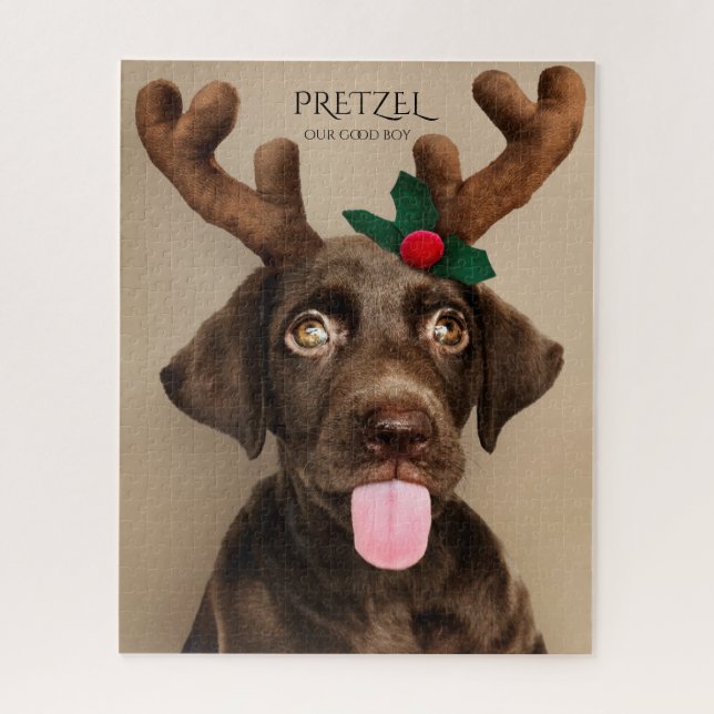 Quebra-cabeça Foto personalizada de cachorro Natal Nosso Bom Cão (Vertical)