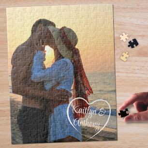 Quebra-cabeça Foto Personalizada de Coração de Amor de Casal
