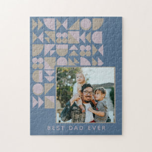Quebra-cabeça Foto Personalizada Geométrica Dusty Azul Elegante