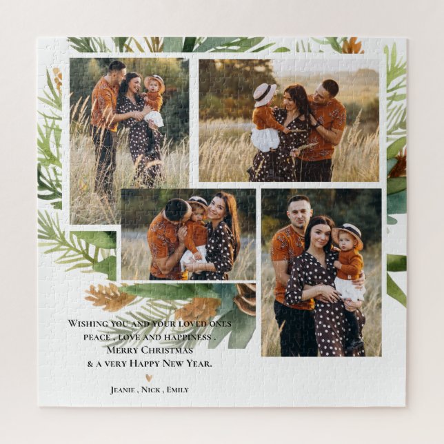 Quebra-cabeça Fotos de várias famílias verdes deixa feliz Natal (Vertical)