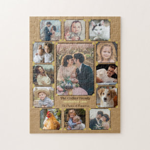 Quebra-cabeça Fotos Personalizados do Burlap 13 Rustic Collage d