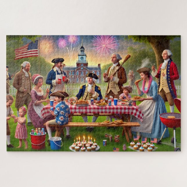 Quebra-cabeça Founding Fathers 4th of July BBQ Patriotic History (Horizontal)