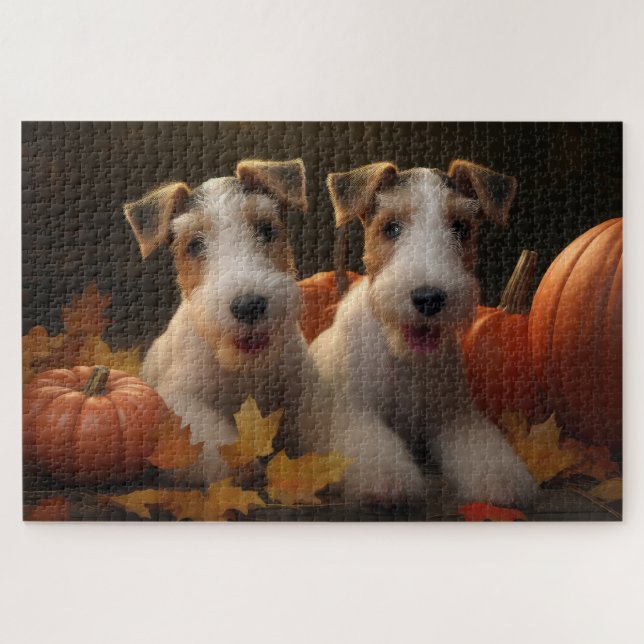 Quebra-cabeça Fox Terrier Puppy Autumn Delight Pumpkin (Horizontal)