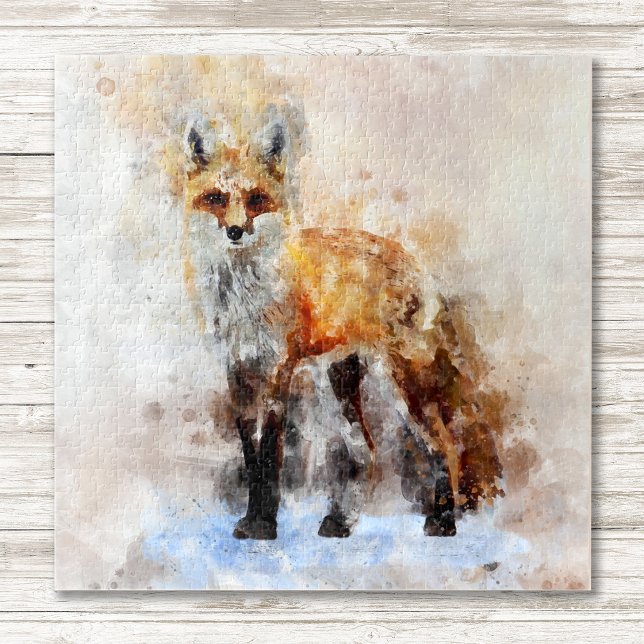 Quebra-cabeça Fox Watercolor Retrato 02 (Red Fox Watercolor Portrait 02. Jigsaw Puzzle)