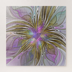 Quebra-cabeça Fractal Abstrato Colorida Floral, Rosa E Dourada