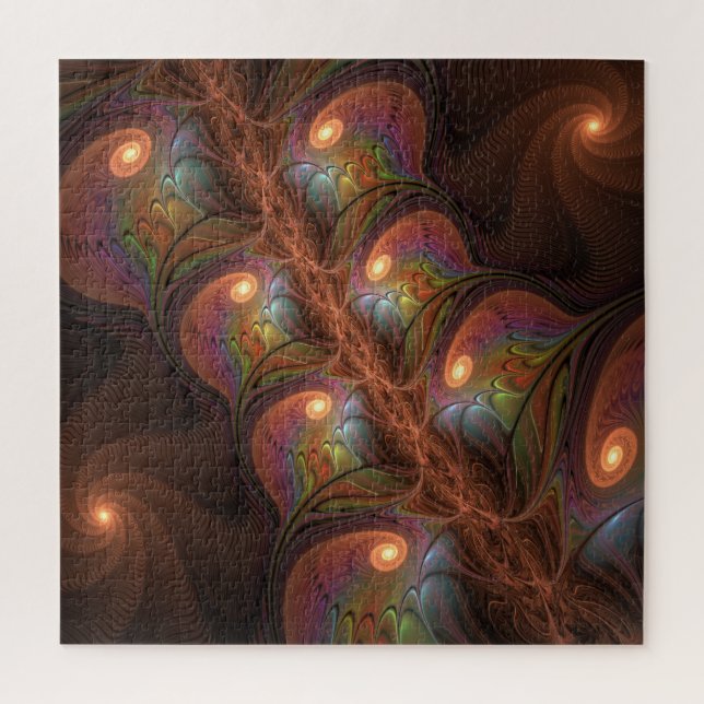 Quebra-cabeça Fractal Castanho Abstrato moderno e fluorescente c (Vertical)