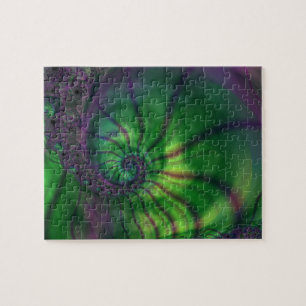 Quebra-cabeça Fractal com Espiral Verde e Roxo