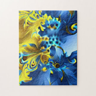 Quebra-cabeça Fractal Floral Azul e Amarelo