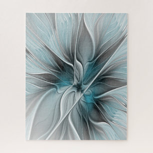 Quebra-cabeça Fractal Fractal Moderna Abstrato com Cinza Flor Az