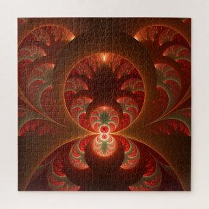 Quebra-cabeça Fractal vermelho-laranja abstrato moderno e lumino