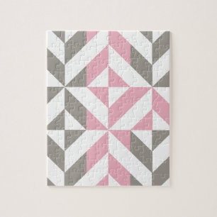 Quebra-cabeça Framboesa rosa e ZigZag geométrica prateada