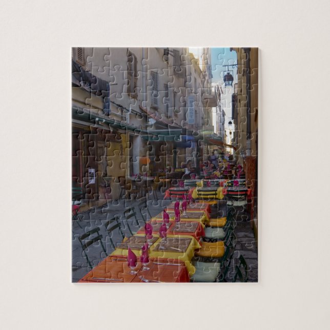 Quebra-cabeça França, Córsega. Mesas de café montadas em rua est (Vertical)