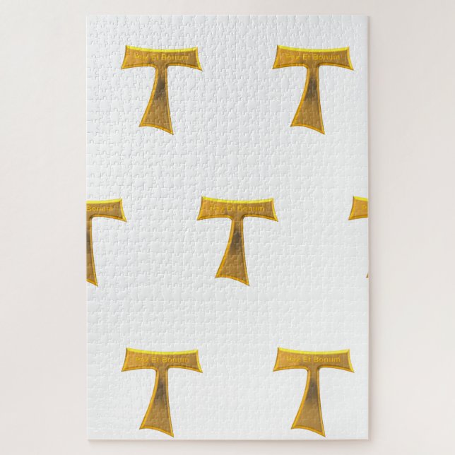 Quebra-cabeça Franciscan Tau Cross Pax Et Bonum Dourado Metálico (Vertical)